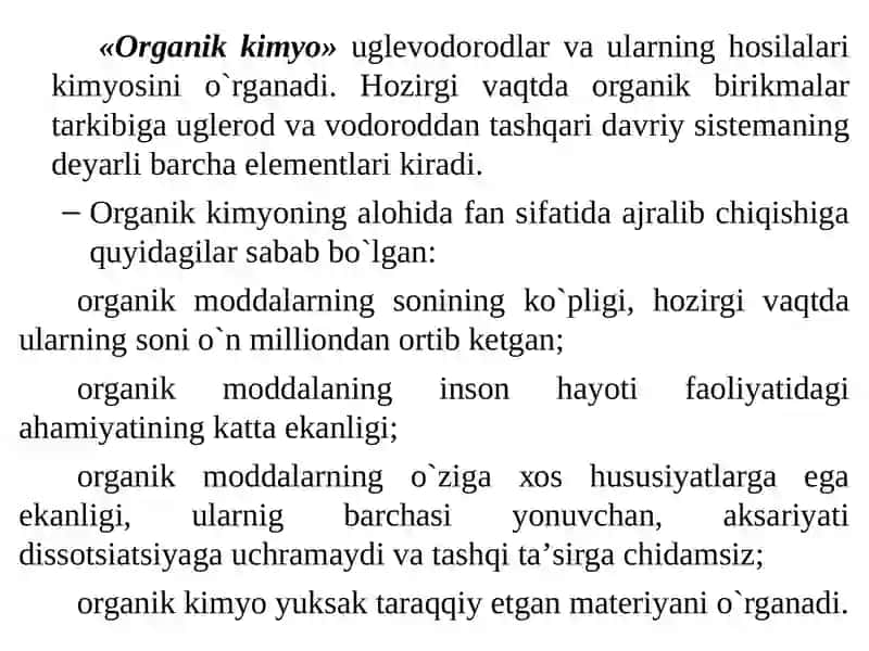 BIOORGANIK KIMYO. ORGANIK KIMYONING ASOSLARI 4