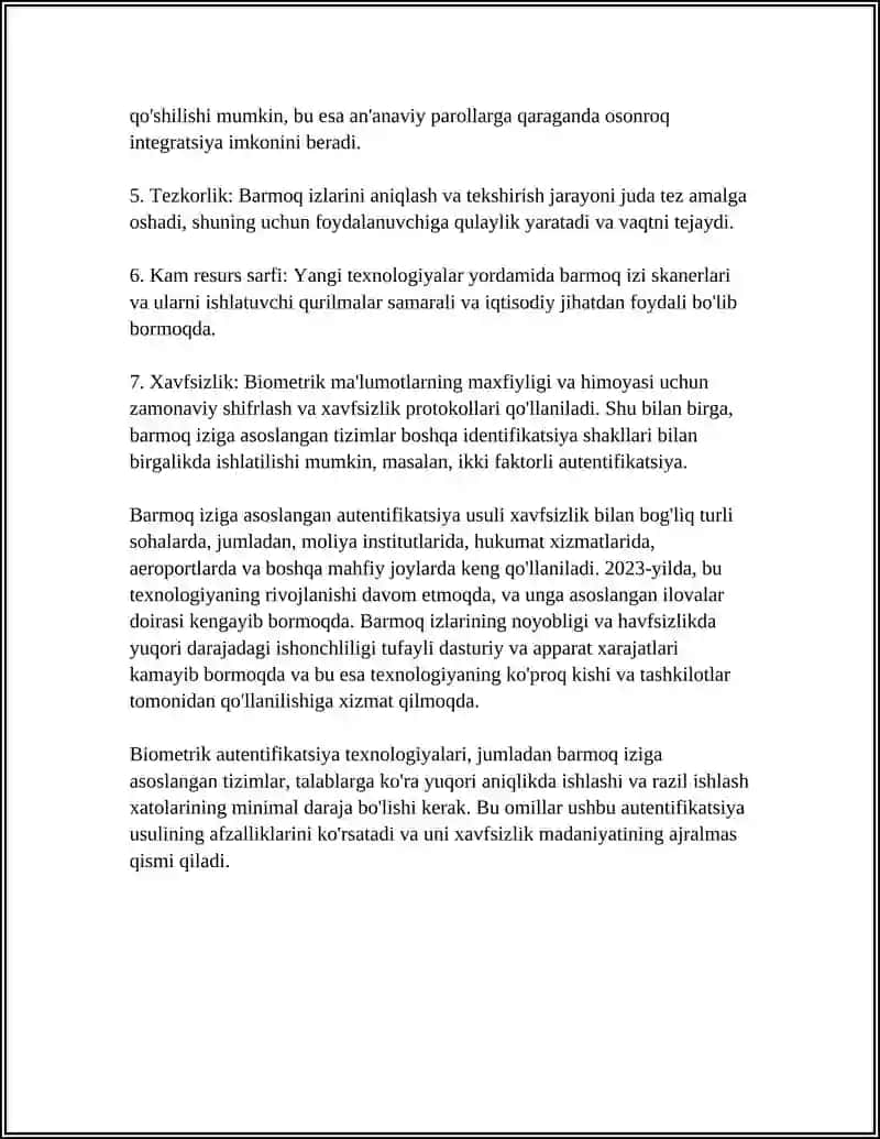 BARMOQ IZIGA ASOSLANGAN AUTENTIFIKATSIYA USULI VA UNING XUSUSIYATLARI 4