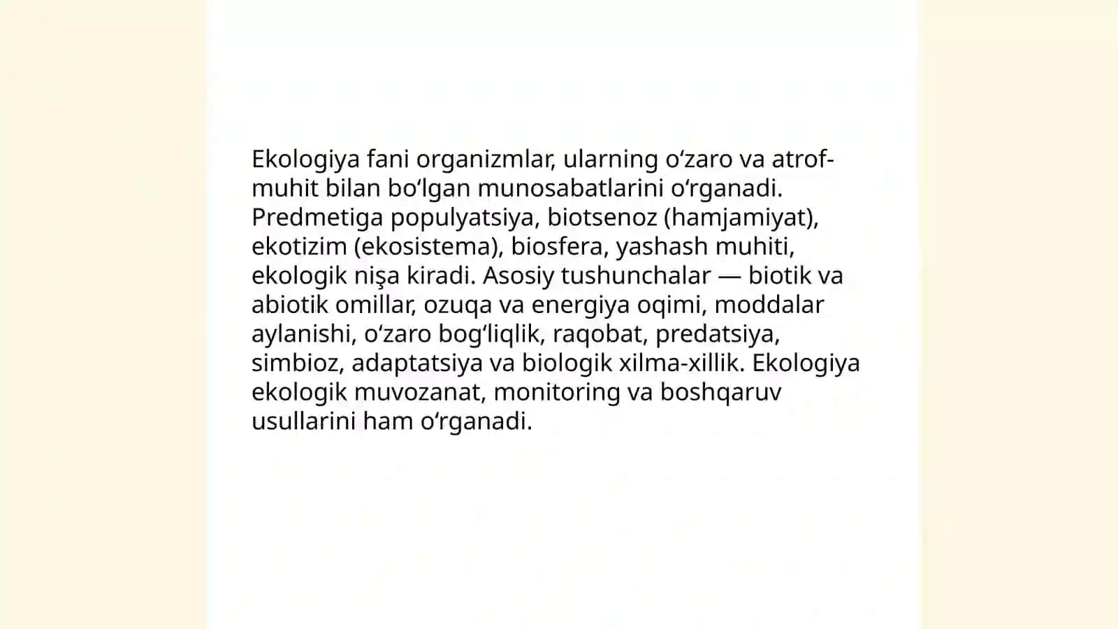 Ekologiya fanining maqsadi, predmeti va o’rganish usullari 4