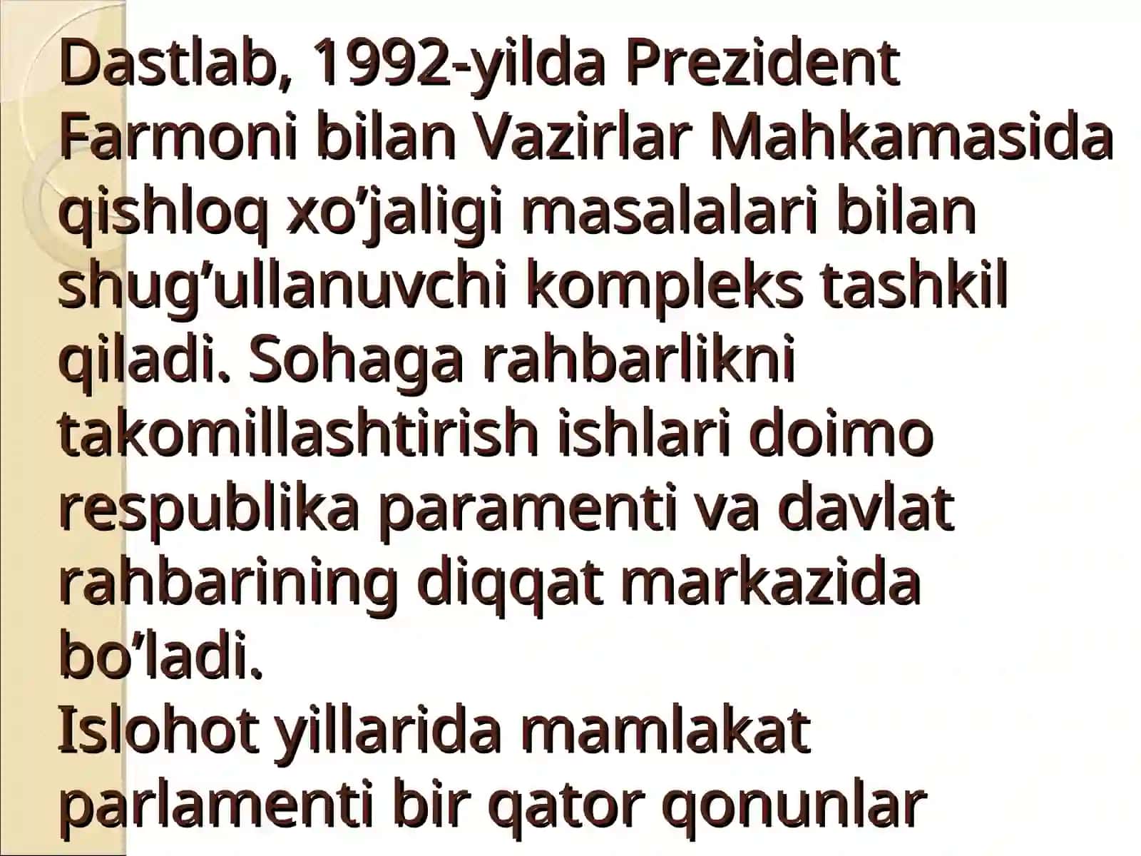 Qishloq xo’jaligi rivojlantirish bo’yicha qabul qilingan qonunlar Prezident farmonlari Vazirlar Mahkamasi qarorlari 4