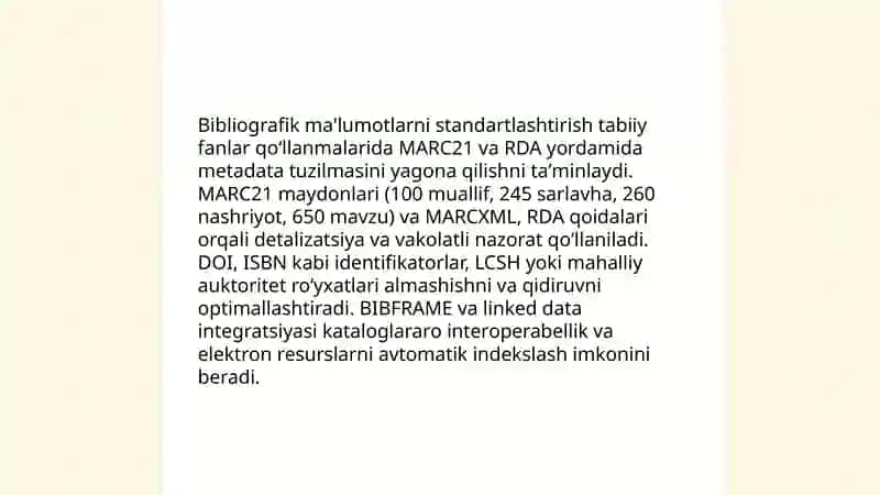 Tabiiy fanlar bibliografik qoʻllanmalarini yaratishda zamonaviy axborot texnologiyalaridan foydalanish 4