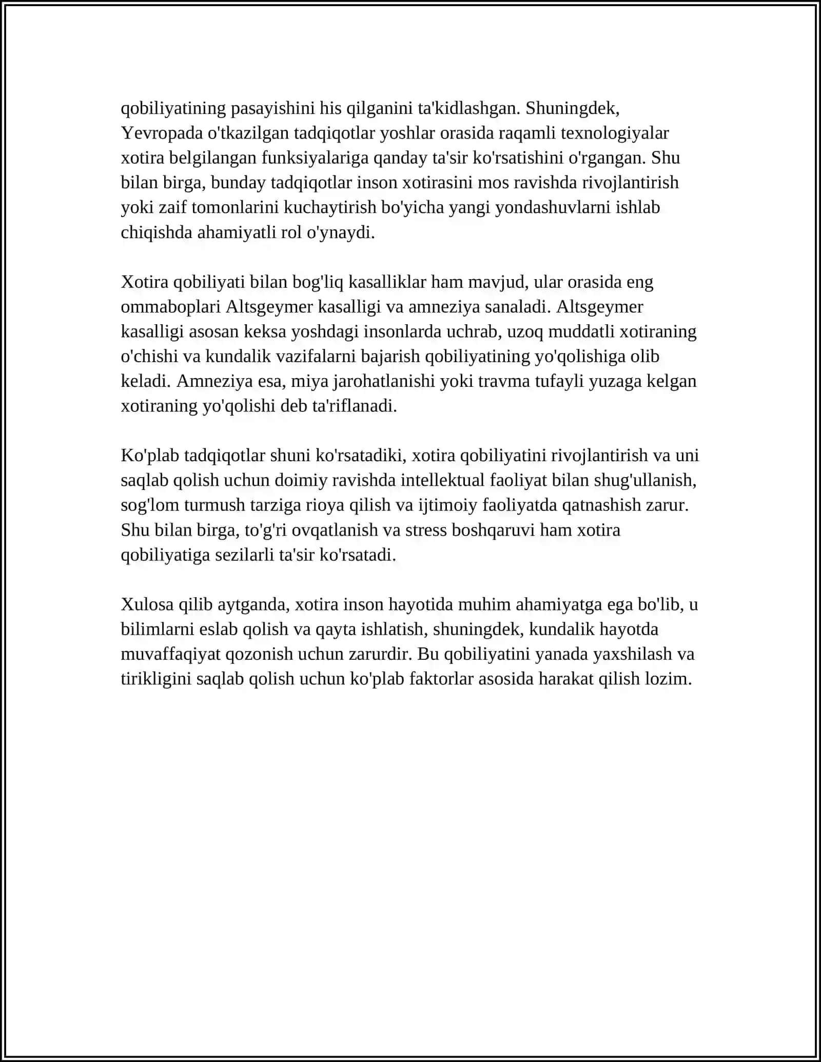 XOTIRANING RIVOJLANISHI 4