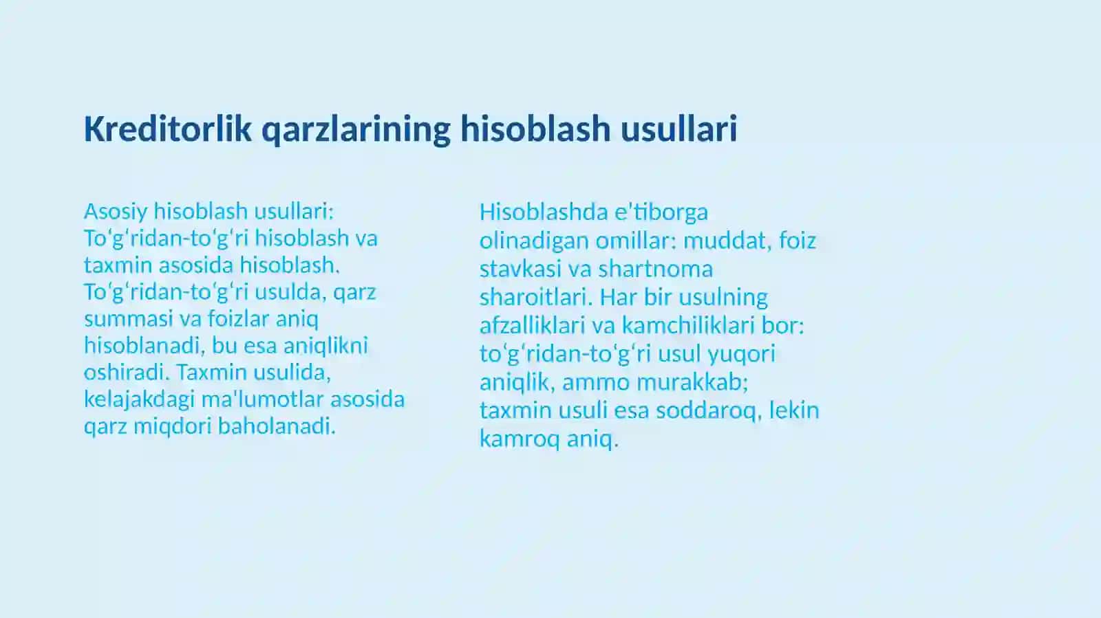 Kreditorlik qarzlar hisobi moliyaviy hisob 4