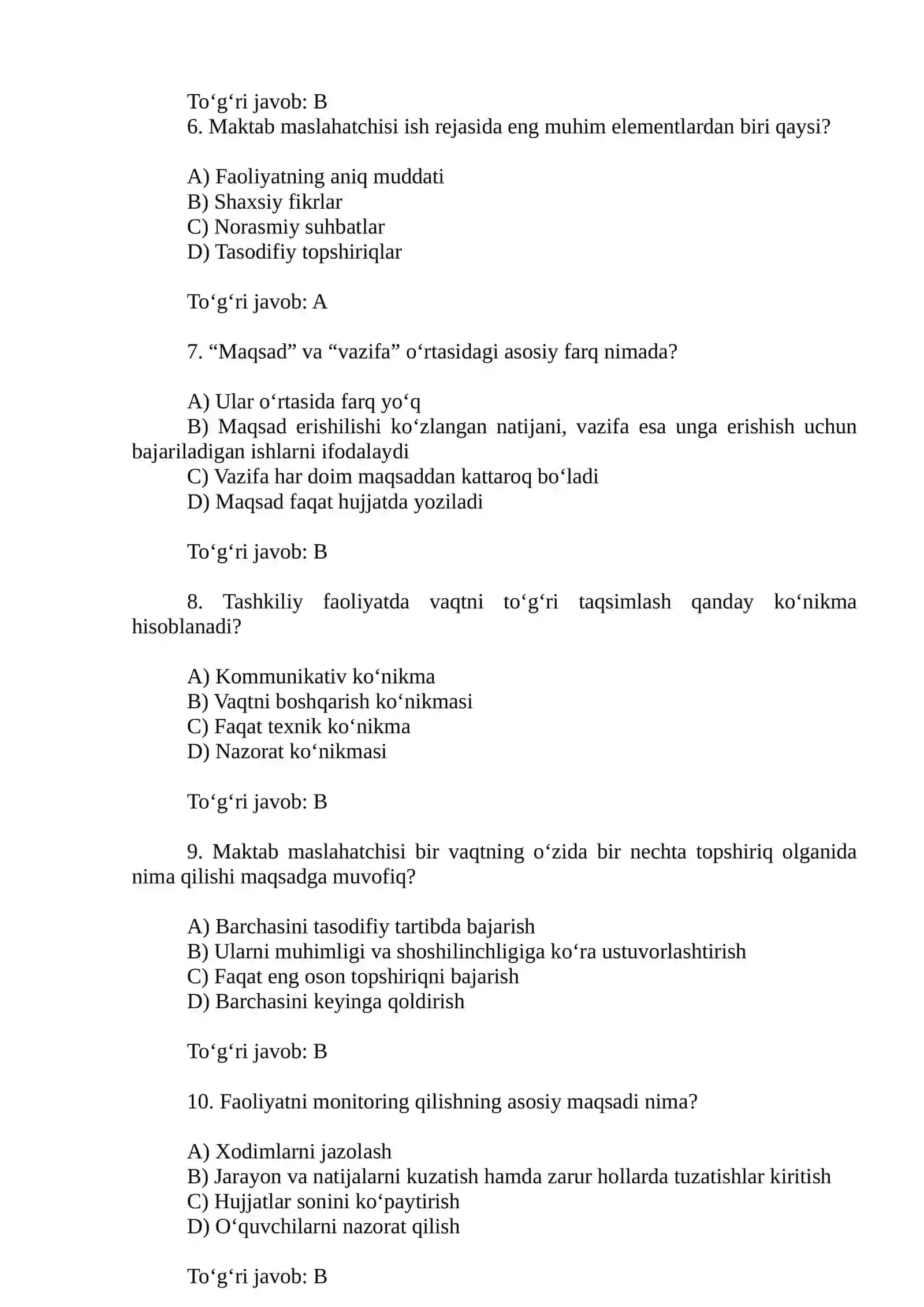 Maktab maslaxatchisi 1000 ta test 4