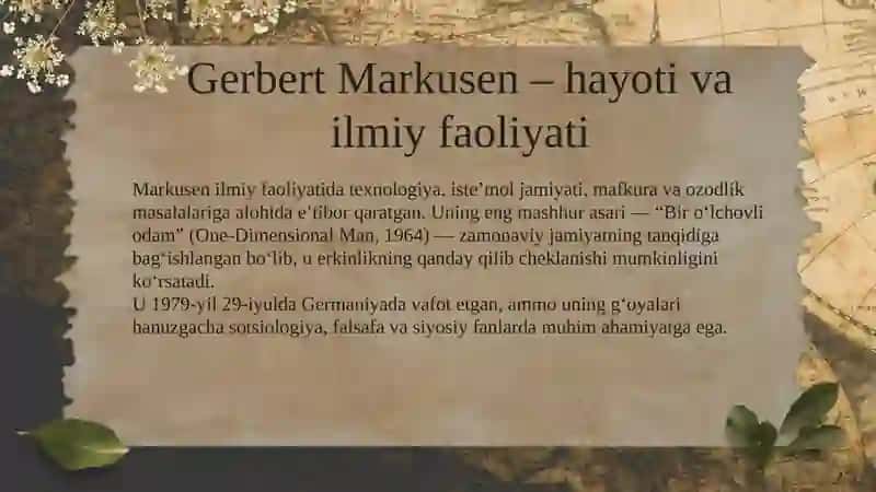 Gerbert Markusening sotsiologiyada tutgan oʻrni 4