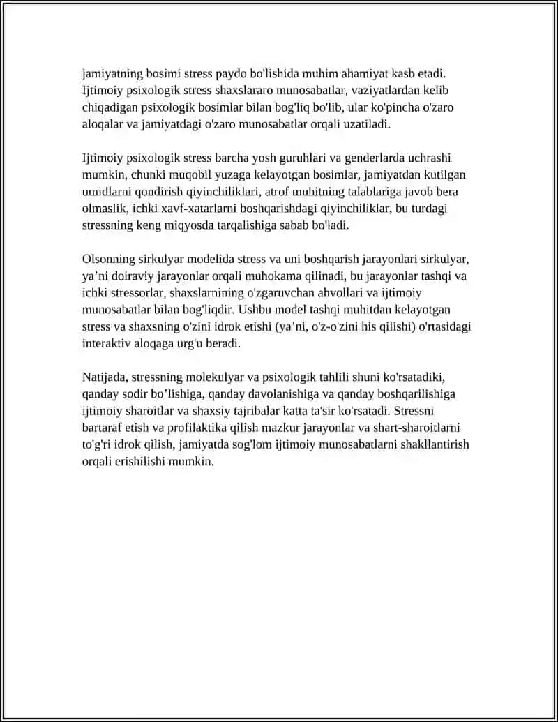 STRESSNING TURLARI.IJTIMOIY YOKI IJTIMOIY PSIXOLOGIK STRESS OLSONNING SIRKULYAR MODELI 4