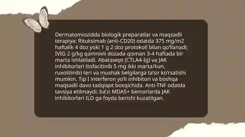 Dermatomiozitlar.Vitiligoning zamonaviy davolash usullari 4