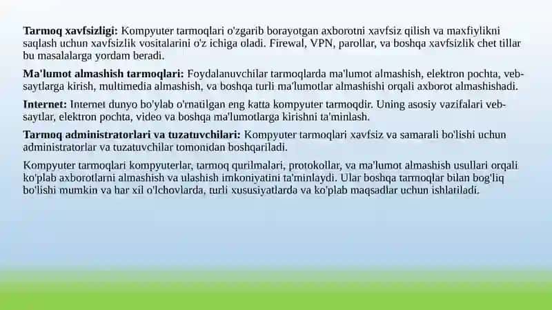 TCP/IP protokollar tarixi, pog‘onalari, ularning vazifasi. TCP/IP va OSI modellarning o‘xshash jihatlarini qiyoslash. 4