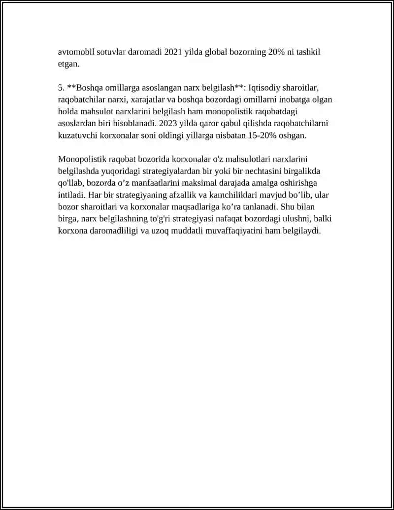MONOPOLISTIK KORXONANING NARX SIYOSATI VA FOYDASINI MAKSIMALLASHTIRISH 4