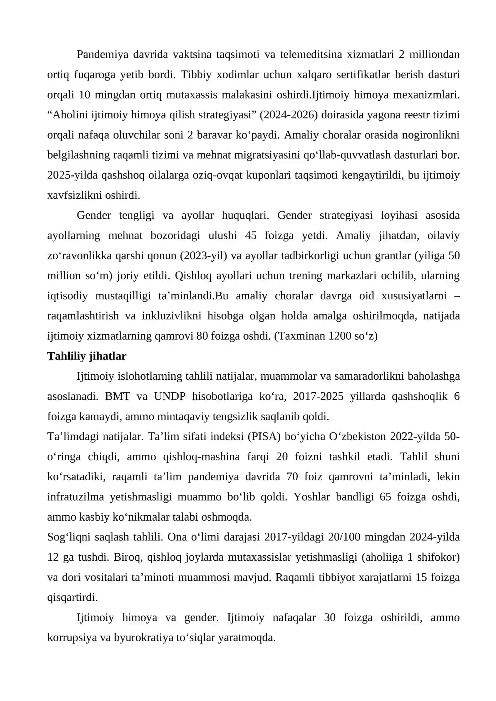 O‘zbekistonda ijtimoiy sohada amalga oshirilayotgan o‘zgarishlar mazmun va mohiyati 4
