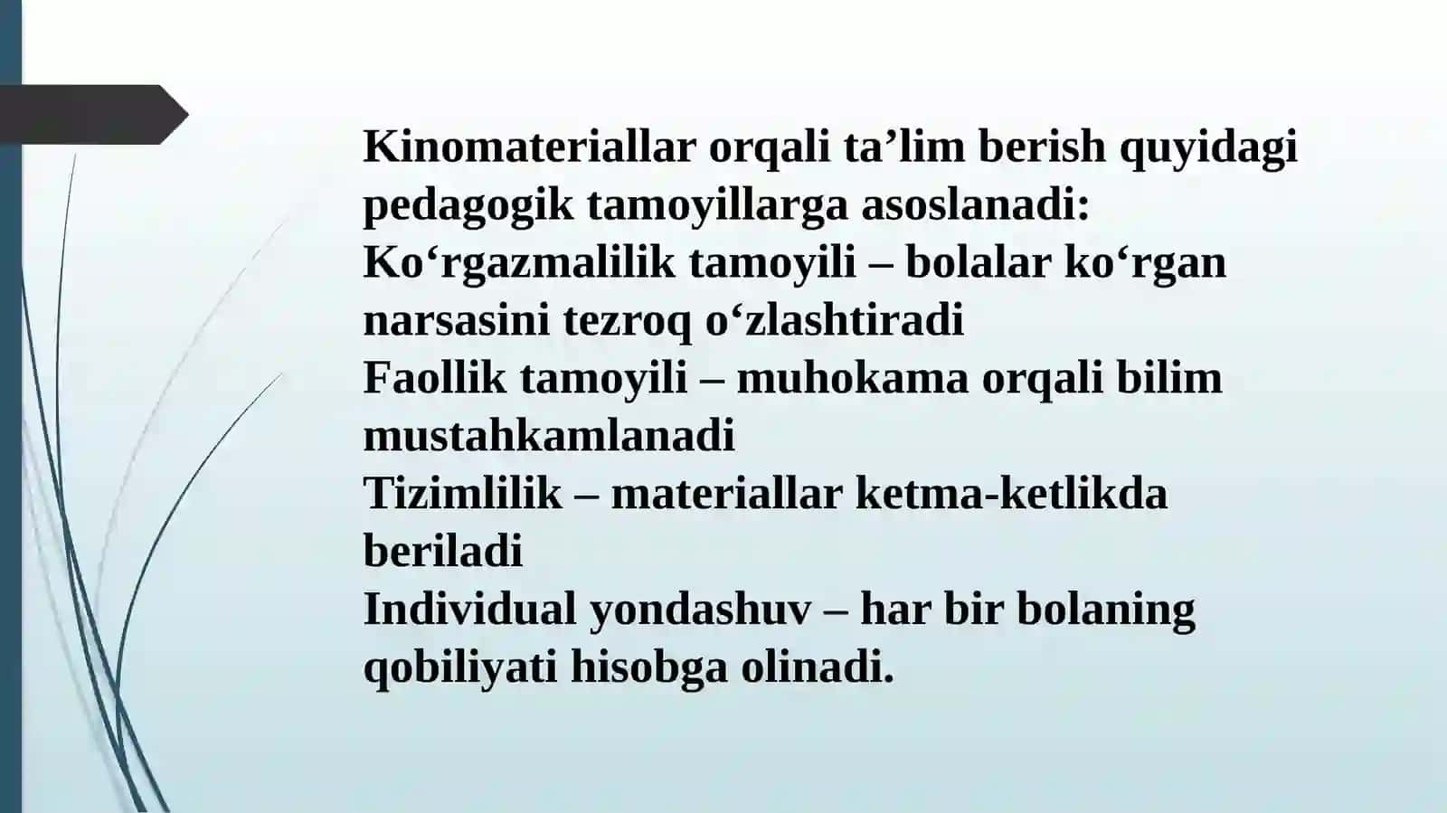 O‘quv ekranida namoyish etiladigan kinoteatrlar yordamida mashg‘ulotlar tashkil etish 4