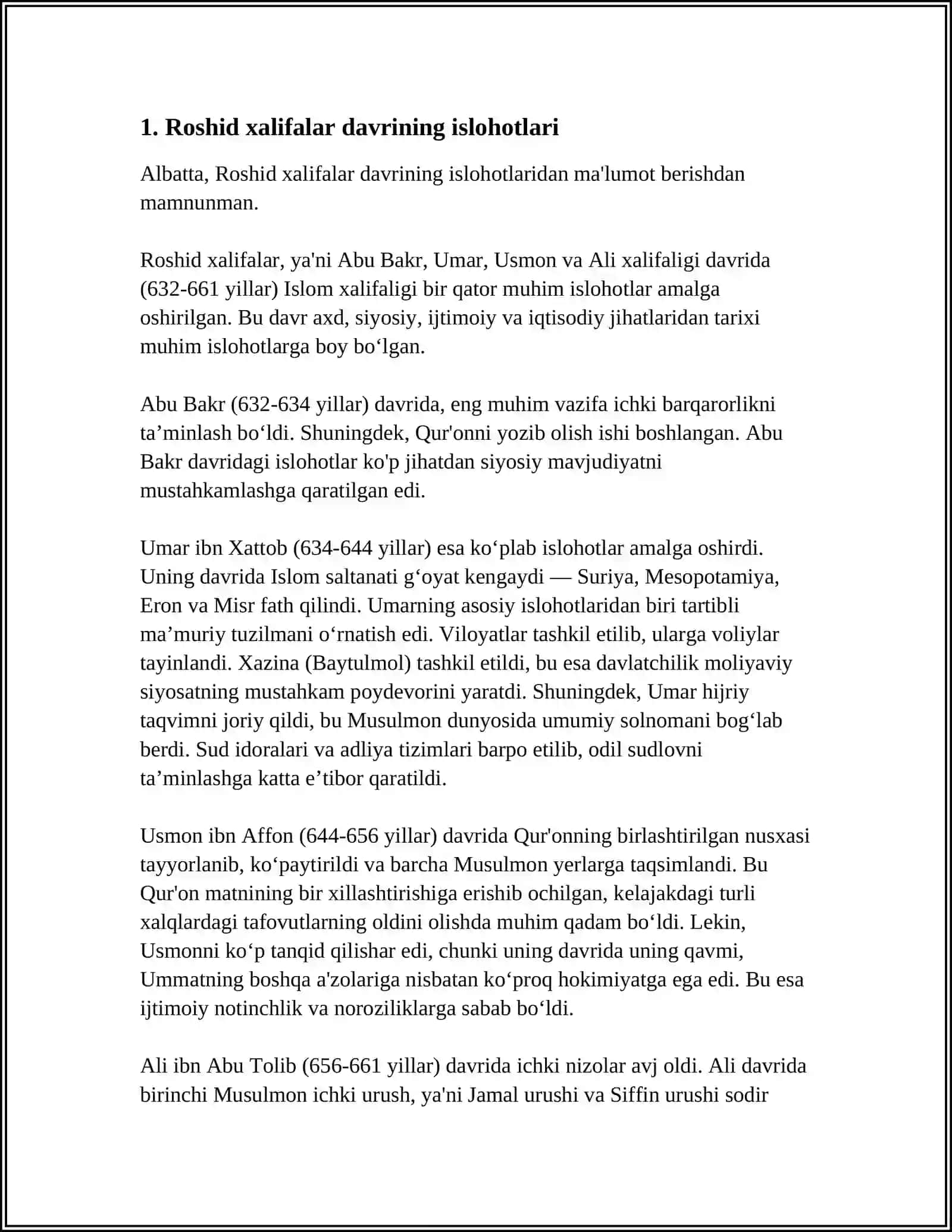 ROSHID XALIFALAR HUKUMRONLIGI DAVRIDAGI ISLOHOTLARNING MOHIYATI 4
