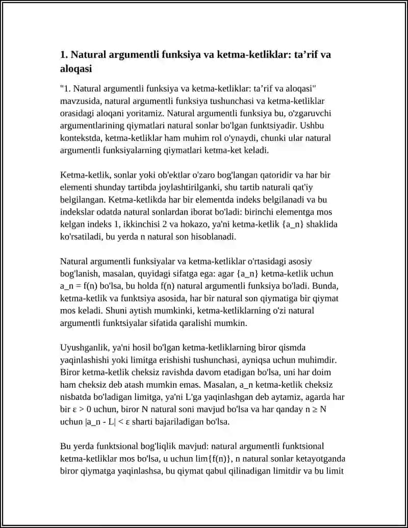 NATURAL ARGUMENTLI FUNKSIYA UCHUN CHEKLI LIMITNING MAVJUDLIK SHARTI (BOLSANO-KOSHINING YAQINLASHISH PRINSIPI) 4