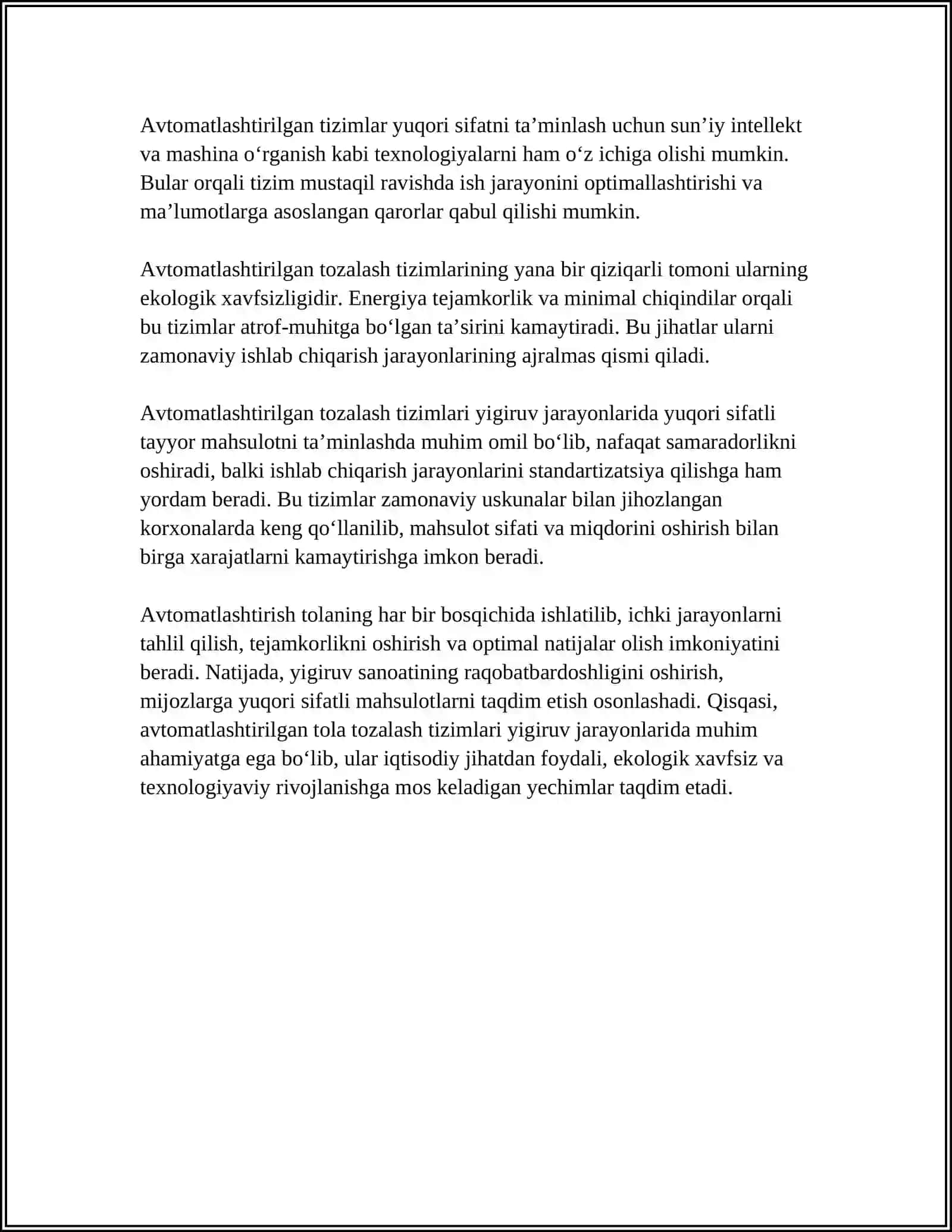 YIGIRUV JARAYONLARIDA AVTOMATLASHTIRILGAN TOLA TOZALASH 4