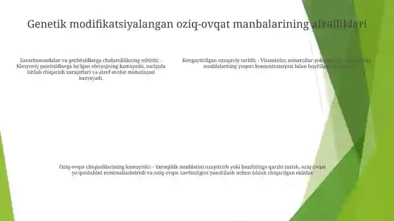 Genetik Modifitsirlangan Oziq-Ovqat Manbalarining Xavfsizligi 4
