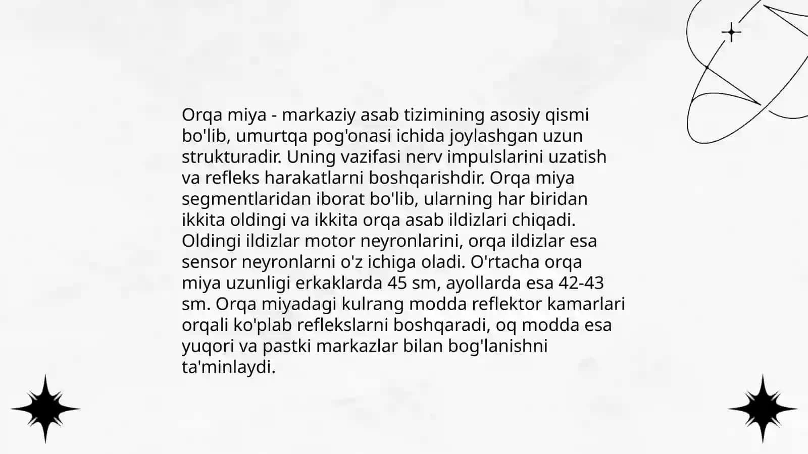 Markaziy nerv tizimining funksional anatomiyasi. Orqa miya va orqa miya pardalari, ularning yoshga doir xususiyatlari. Bosh miyaning umumiy koʻrinishi. Bosh miyaning asosi. 12 juft bosh miya nervlarining chiqish joylari. Bosh miya pardalari 4