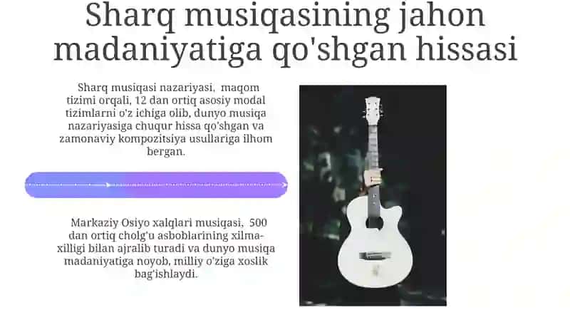 Sharq mamlakatlarining musiqasi va madaniyatini yoritib berish 4