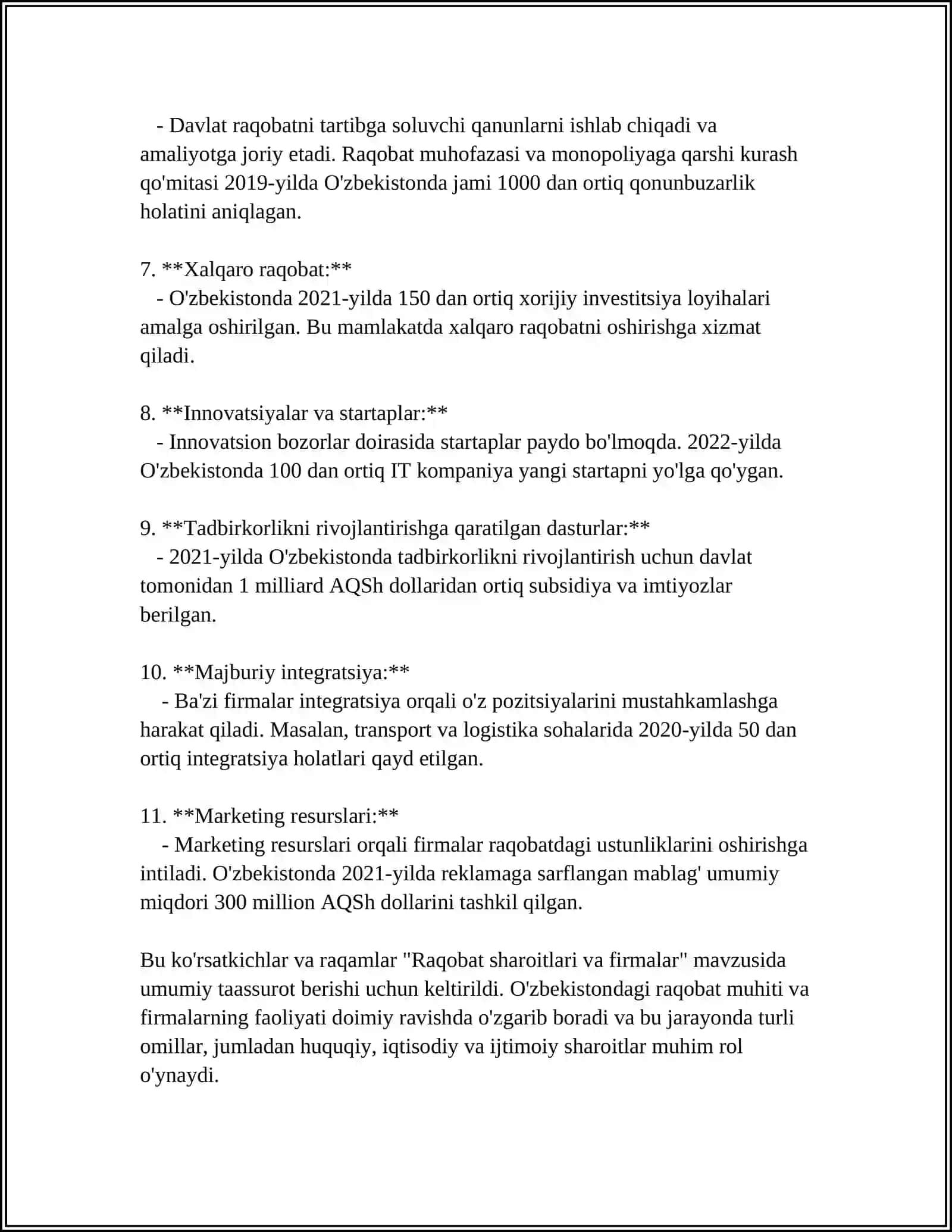 RESURSLAR VA MAXSULOT BOZORIDA FIRMALARNING XOLATI 4