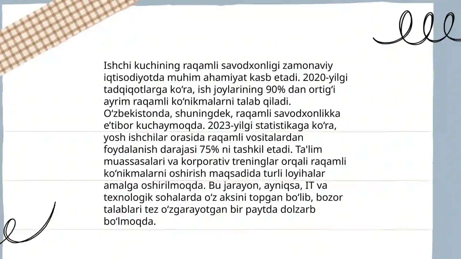 Zamonaviy texnologiyaning ishchi kuchiga va ishlab chiqarishga bo’lgan talablari 4