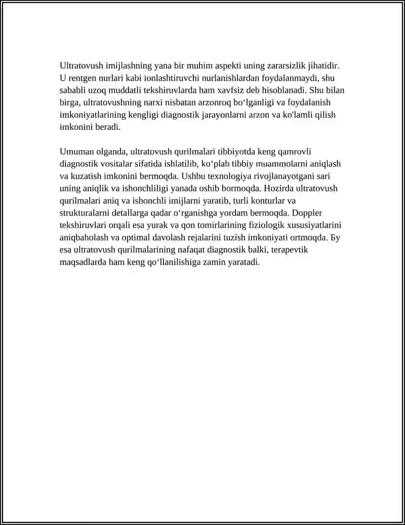 Ultratovush qurilmalarining tibbiyotda diagnostik imijlash va Doppler tekshiruvlarida qoʻllanilishi 4