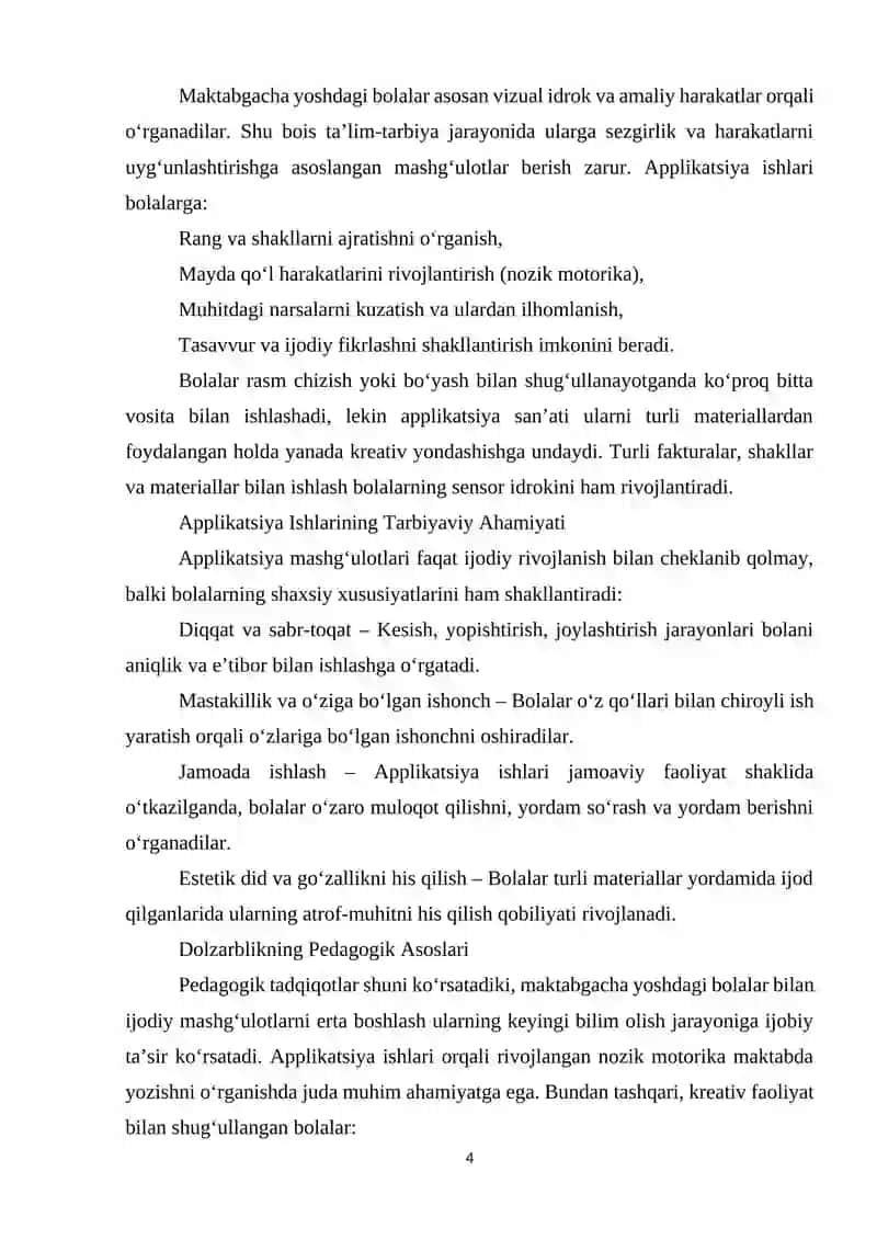 MAKTABGACHA TA'LIM MUASSASALARIDA BOLALARNI APPLIKATSIYA QILISHGA O‘RGATISH 4