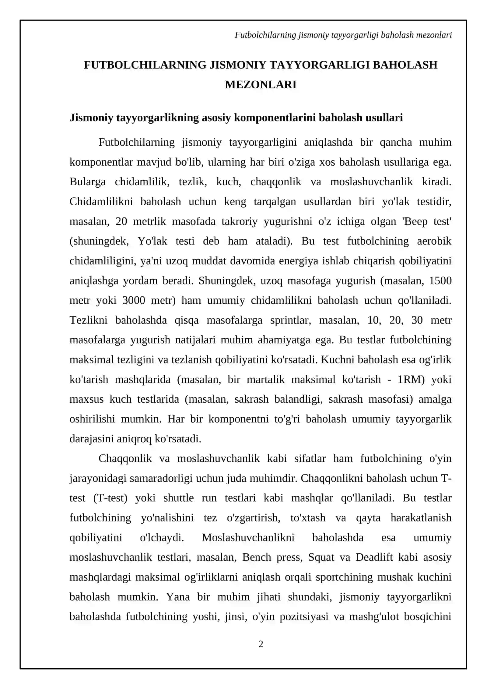 Futbolchilarning shug‘ullanganlik darajasini aniqlash 4