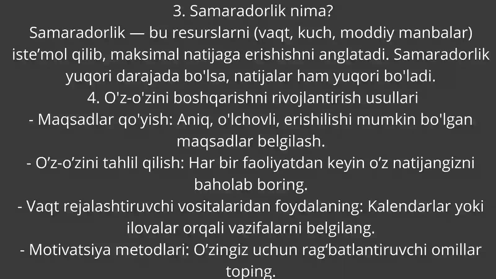 Akademik ko'nikmalarni shakllantirishda o'z-o'zini boshqarish va samaradorlik 4