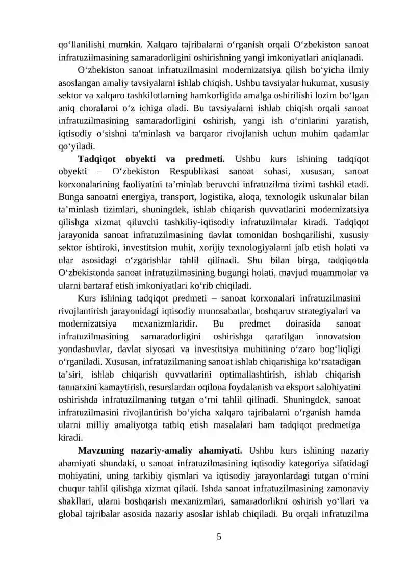 “Mamlakatimizda sanoat korxonalari infratuzilmasini rivojlantirish istiqbollari” mavzusida ilmiy ish 4