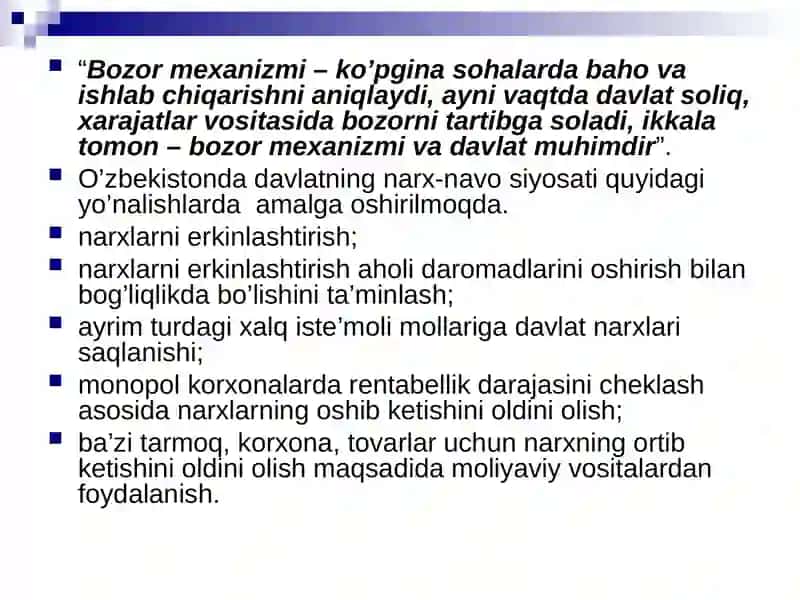 Bozor hokimiyati sharoitida narx belgilash tamoyillari 4