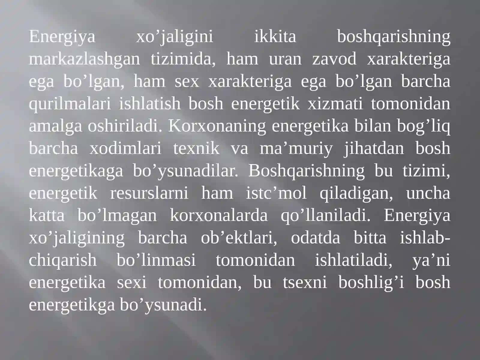 Sanoat korxonalarining energetik xo’jaligi. Elektr ta’minoti tizimida energiya hisobi va nazoratining avtomatlashtirilgan tizimlari 4