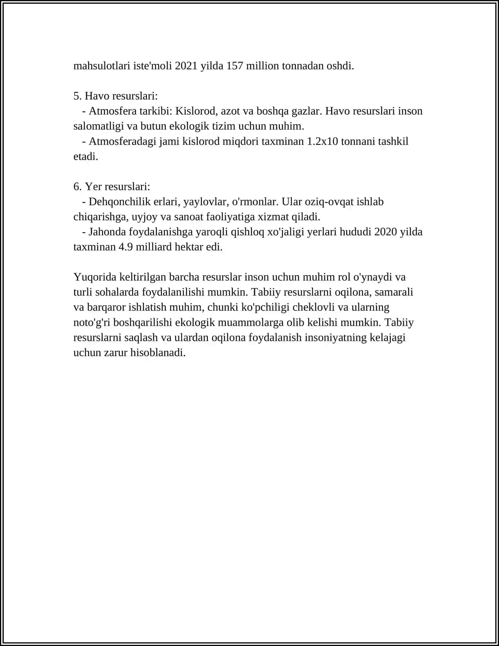 Tabiiy resurslarning turlari va ularning ta'rifi 4