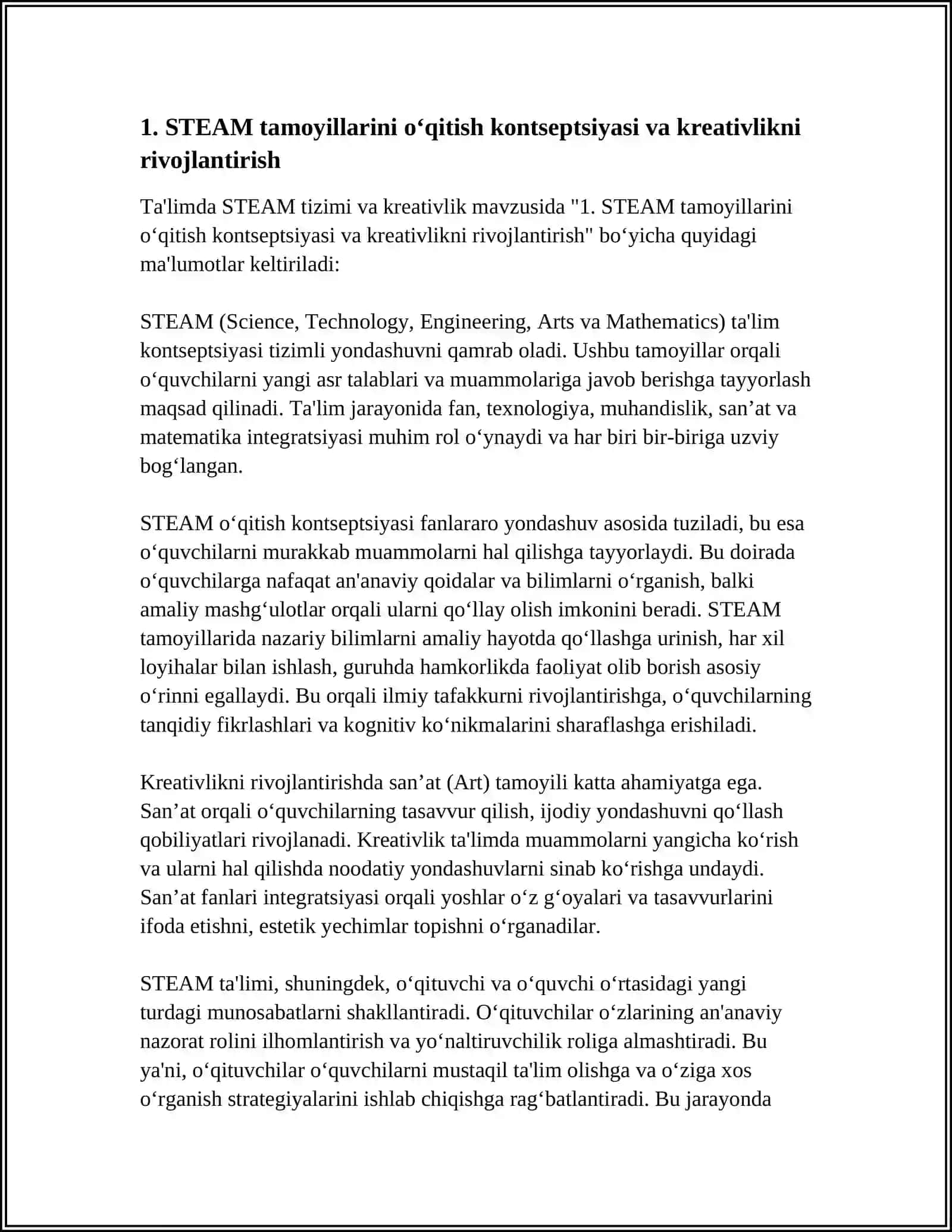 TAʼLIMDA STEAM TIZIMI VA KREATIVLIK 4