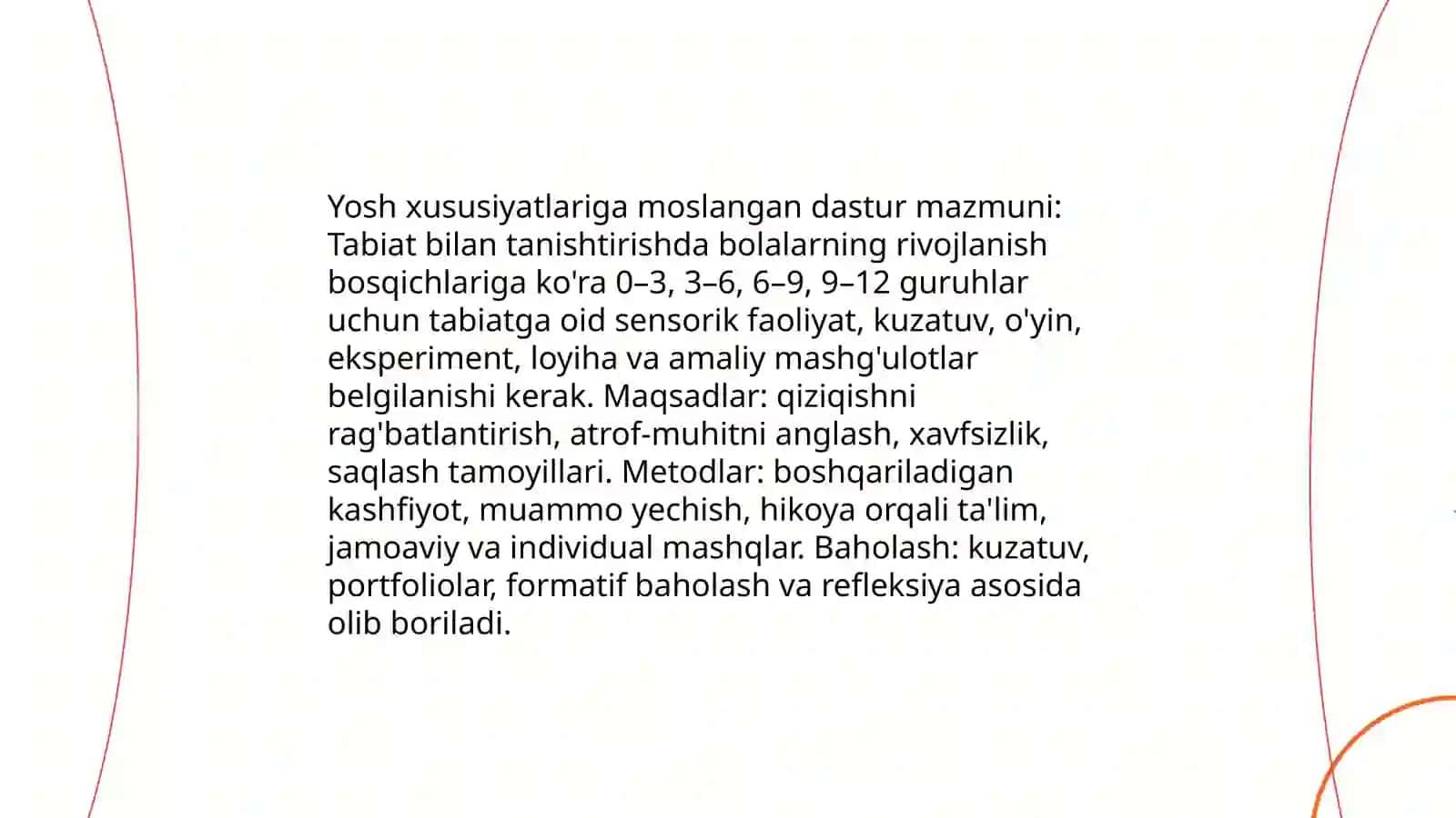 Tabiat bilan tanishtirishda dastur mazmuni ,tabiat bilan tanishtirish muammolari 4