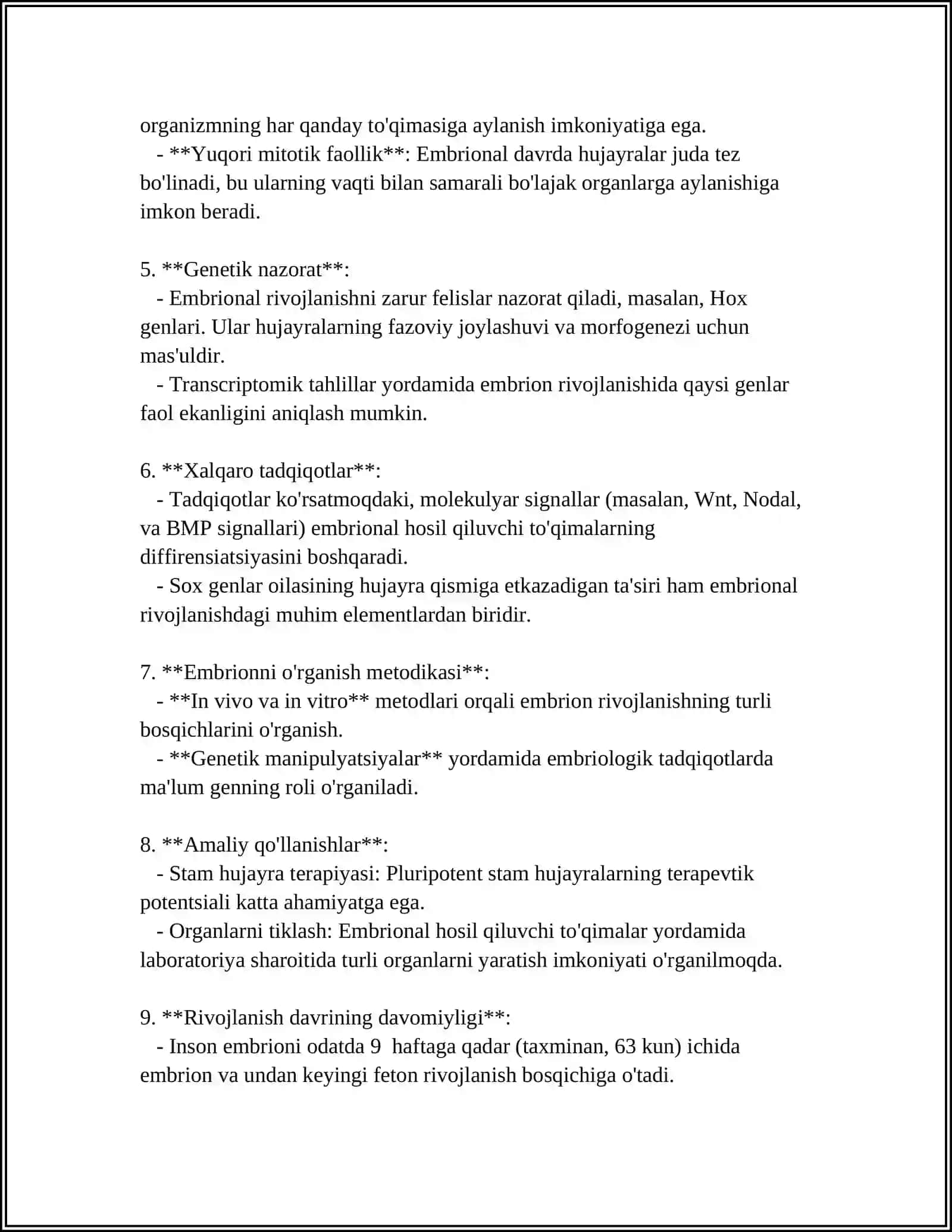 Embriologiya fanidan mustaqil ish 4