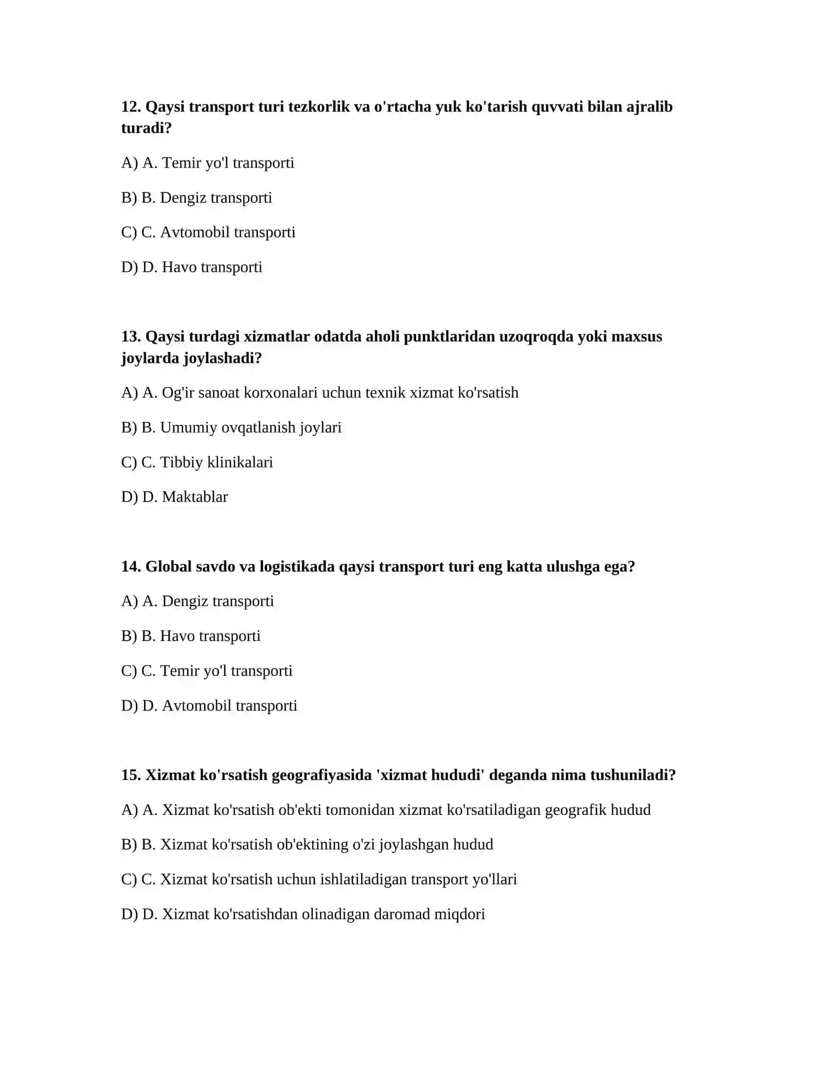 Transport va xizmat koʻrsatish geografiyasi 4