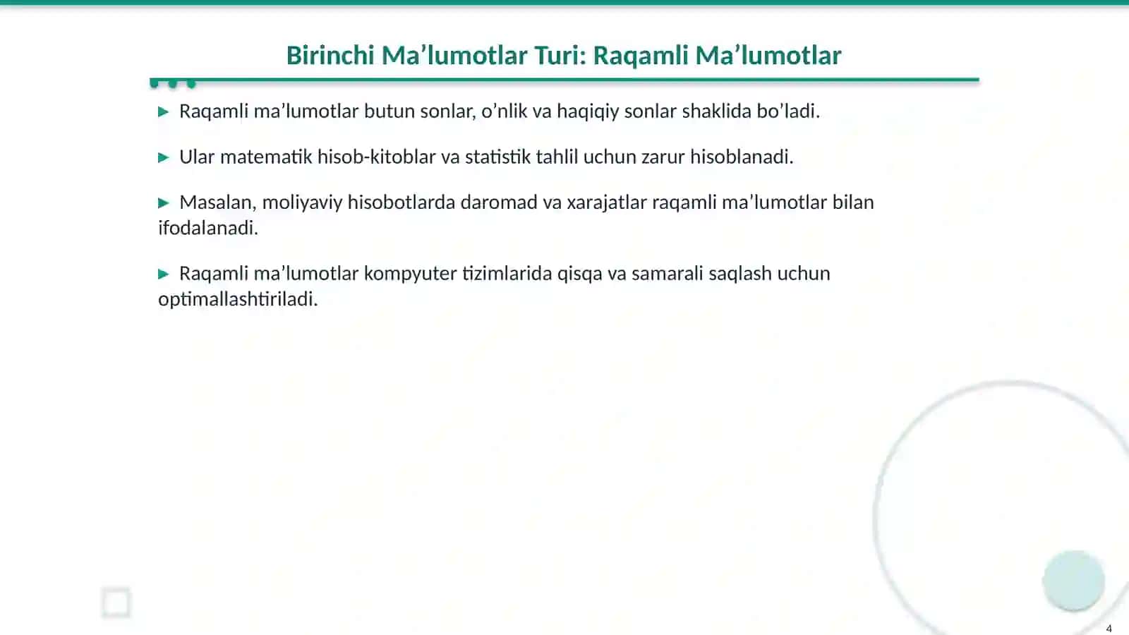 Ma’lumotlar turlari va algoritmlari 4