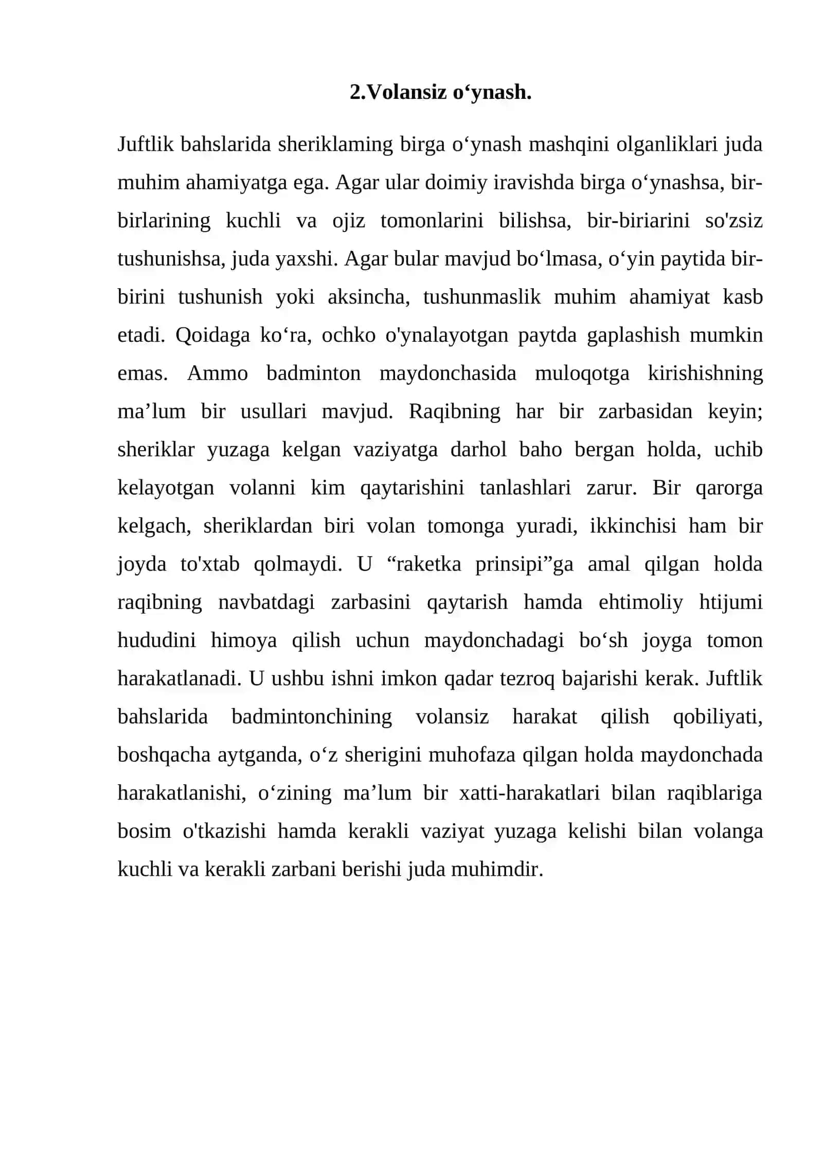 Badminton o’yinida ikki kishilik o’yini taktikasini o’rgatish 4