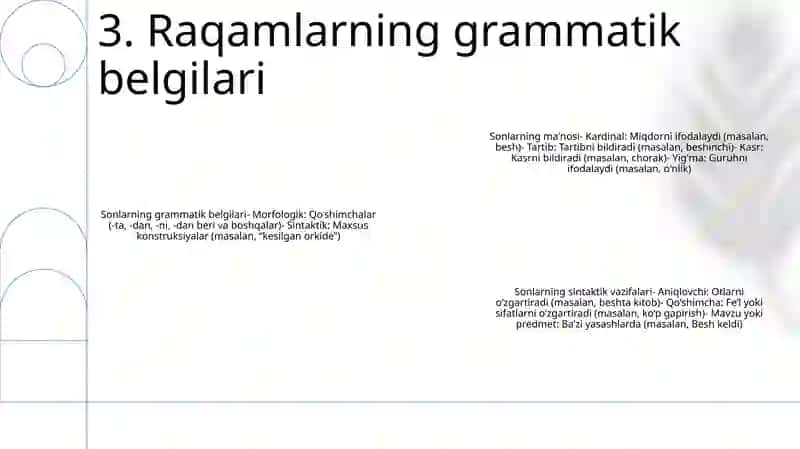 Son SoʻZ Turkumi Sifatida. Sonning Ma'Nosi Va Grammatik Belgilari. Sonning Sintaktik Vazifalari 4