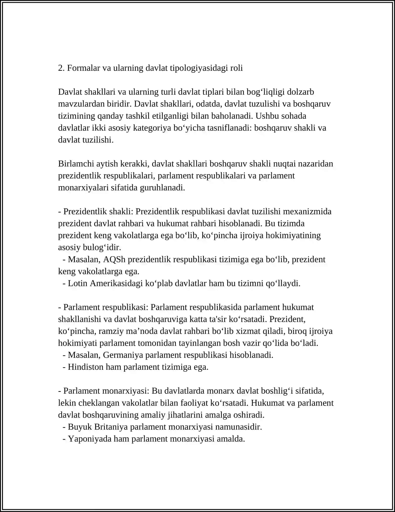 DAVLAT TIPOLOGIYASI DAVLAT TIPOLOGIOYASI MUAMMOSIGA FORMASIYAVIY VA SIVILIZASIYAVIY YONDASHUVLAR 4
