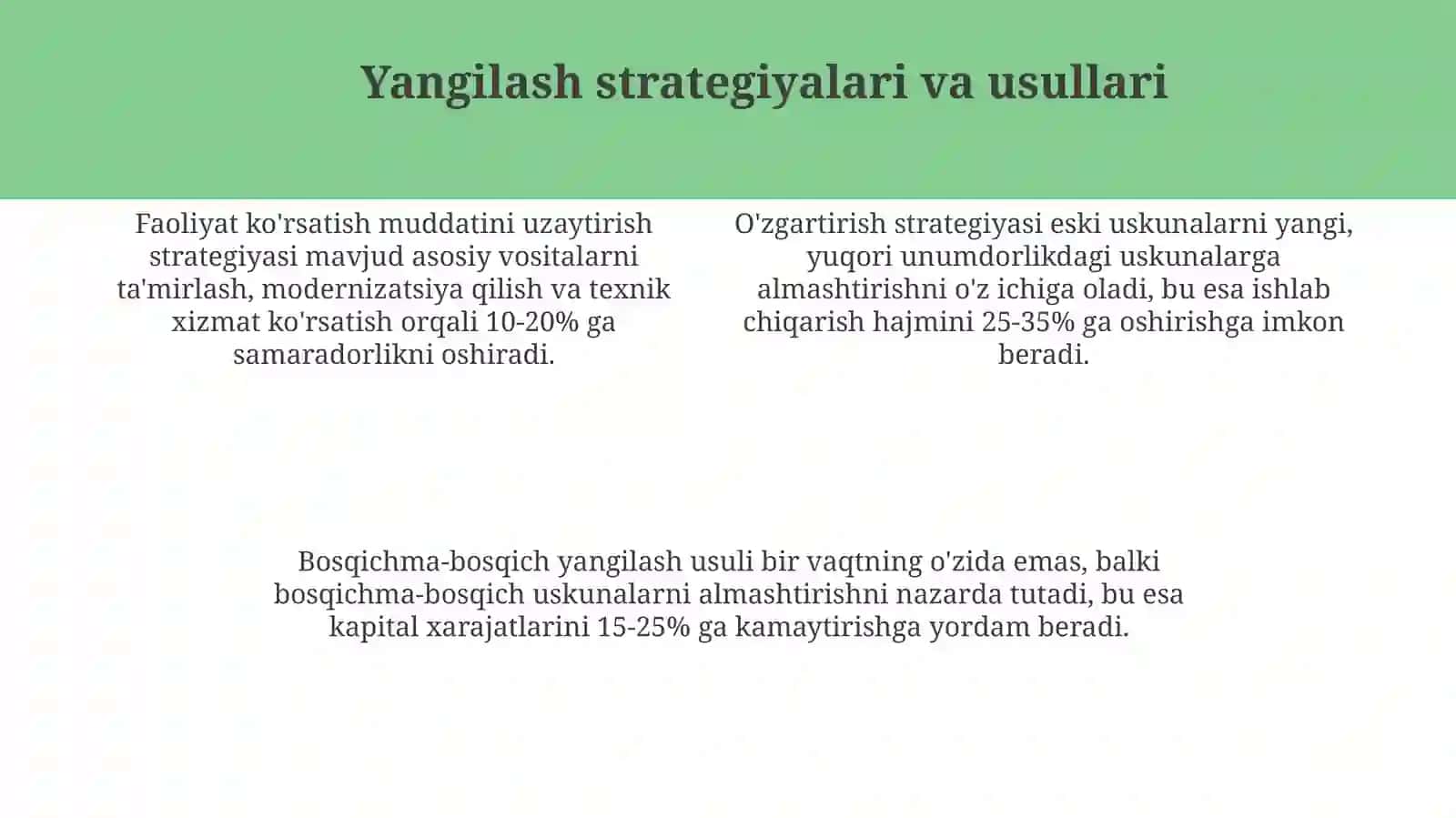 Sanoatkorxonalarida asosiy ishlab chiqarish fondlarini yangilash 4