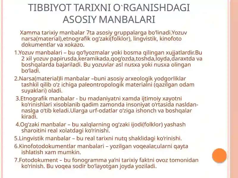 Tibbiyot Tarixini O`rganishda Tarixiy Manbalarning Ahamiyati 4