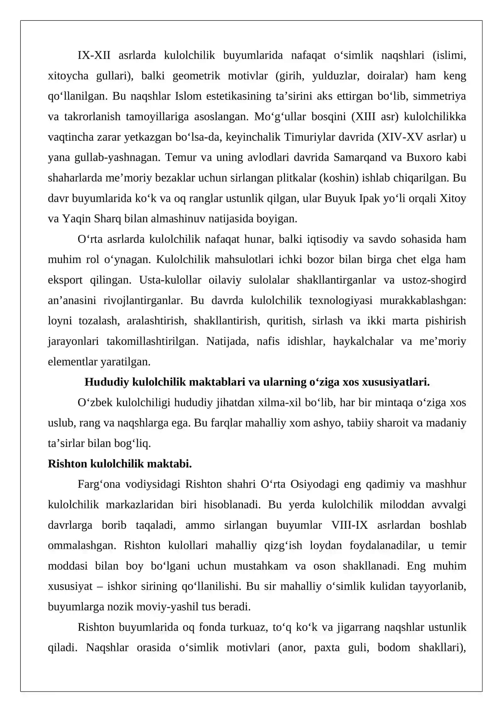 Mustaqillik yillarida kulolchilik san’ati tarixi 4