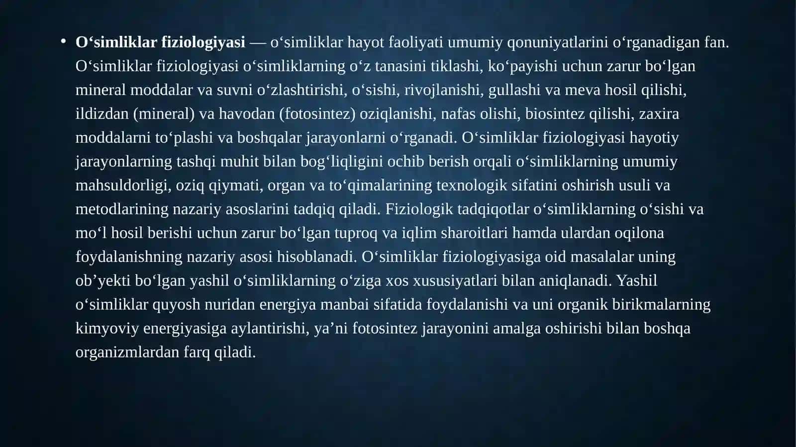 O'simliklar vegetativ organlarning tuzilishida tashqi muhit omillarning ta'siri. O’simliklar tuzilishidagi umumiy qonuniyatlar 4