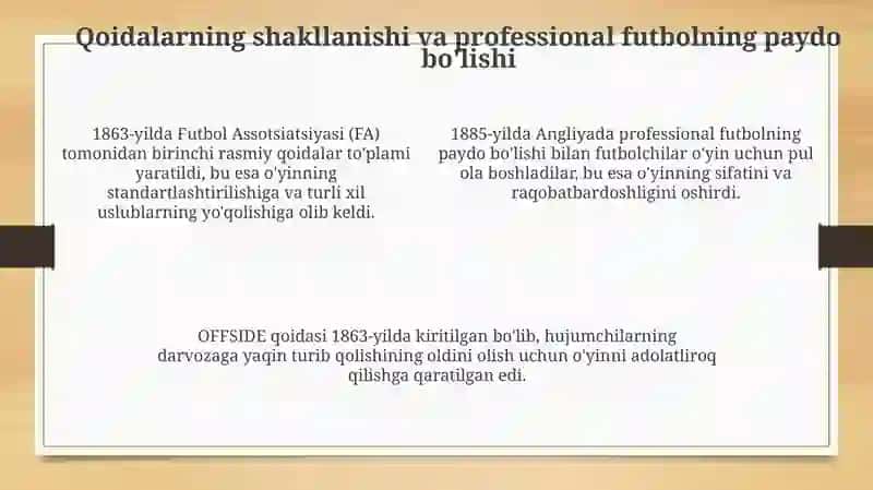 Futbol oʻyinining kelib chiqishi va rivojlanish tarixi 4