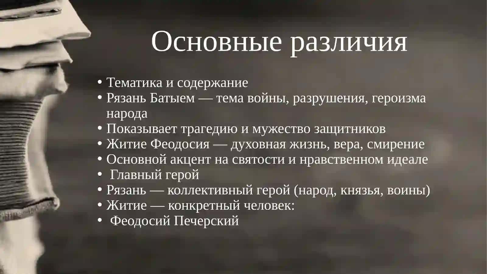 Сравнение Средневековые образы идеального святого и идеального князя. «Житие Феодосия Печерского», «Повесть о разорении Рязани Батыем». 4