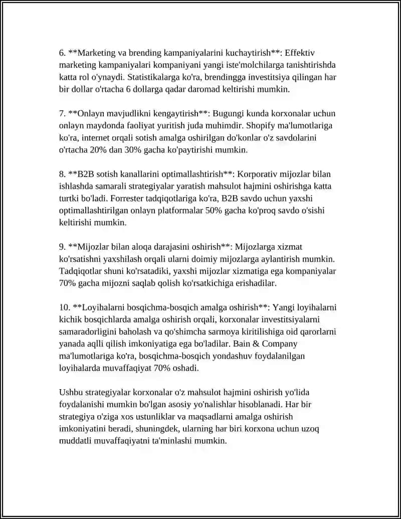 Mahsulot hajmini oshirish strategiyalari 4