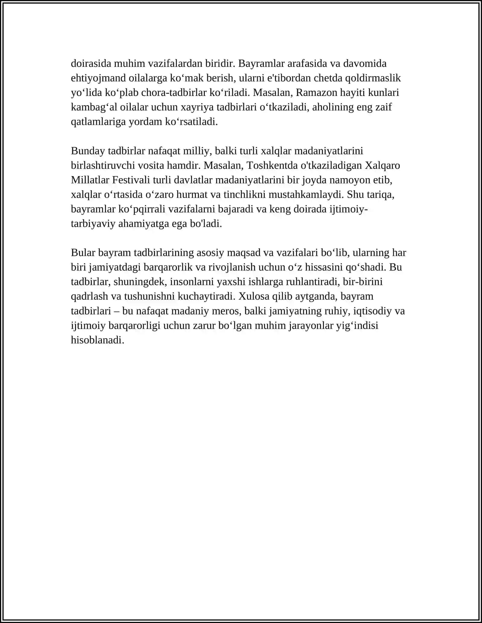 MUSIQA MASHGʻULOTLAR REJASIDA BAYRAM TADBIRLARI STSENARTIYSINI ISHLAB CHIQISH VA OʻTKAZISHGA QOʻYILADIGAN TALABLAR 4
