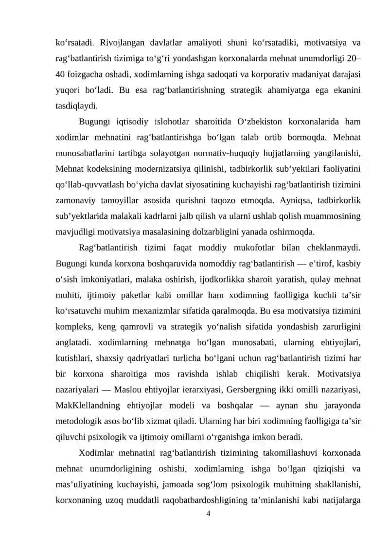 Xodimlar mehnatini rag‘batlantirish – samarali boshqarishning muhim omili sifatida 4