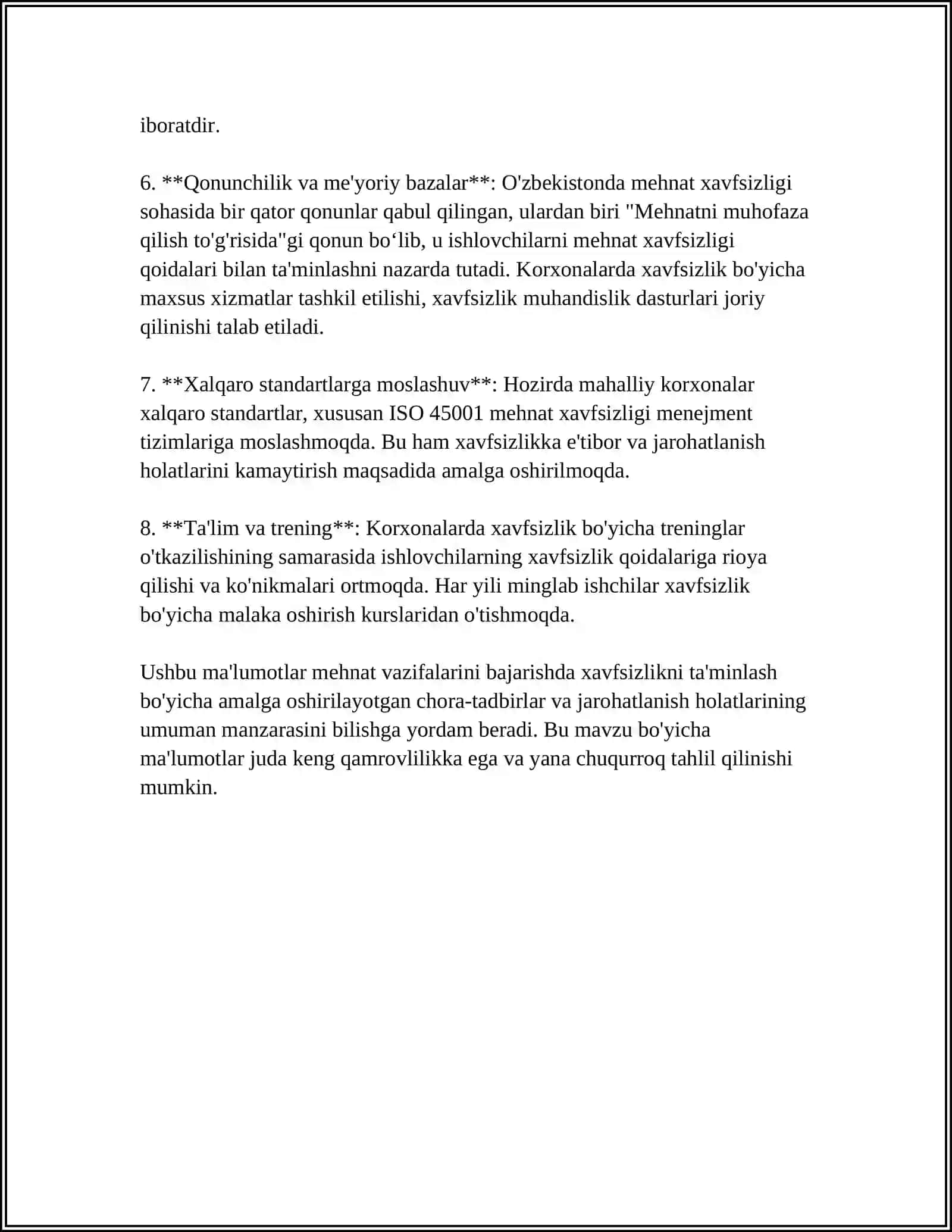14-MA'RUZA: XODIMLARGA ULARNING MEHNAT VAZIFALARINI BAJARISH BILAN BOG 'LIQ HOLDA JAROHATLANISHI, KASB KASALLIKLARIGA CHALINISHI YOKI SALOMATLIKNING BOSHQA HAR XIL SHIKASTLANISHI TUFAYLI YETKAZILGAN ZARARNI TO'LASH QOIDALARI 4