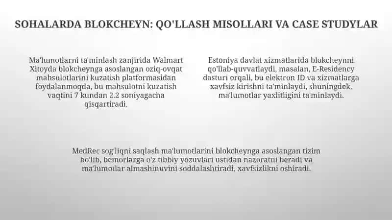 Blokcheyn texnologiyasidan iqtisodiyotning turli sohalarida foydalanish xususiyatlari 4